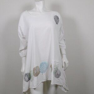 Focus Casual Life Asymmetrical Printed Fabric Tunic 3/4" Sleeves Top M (113025)